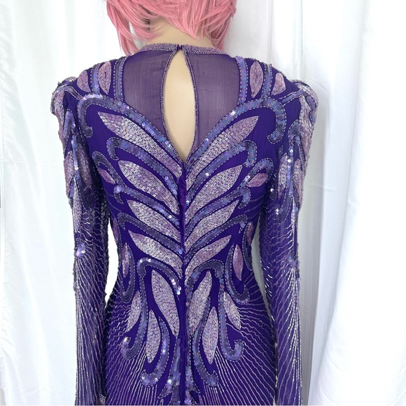 Scala Purple Intricately Beaded Sequined Silk Dress Size Small - Picture 9 of 10